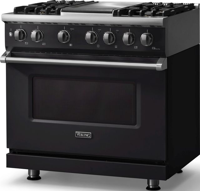 Viking® 5 Series 36" Onyx Pro Style Dual Fuel (NG) Range with Polished Chrome Trim-3