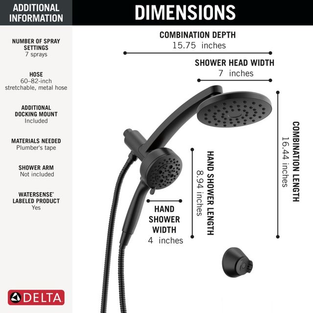 Delta Universal Showering PivotPro™ Matte Black 3-in-1 Combination Shower -2