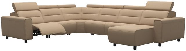 Stressless® by Ekornes® Emily 6-Piece Beige 146" Power Reclining Right-Arm Facing Chaise Sectional