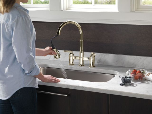 Delta Broderick® Polished Nickel Two Handle Kitchen Faucet -1
