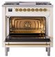 Ilve® Nostalgie II Noblesse 36'' Antique White Pro Style Dual Fuel Range with Brass Trim-1