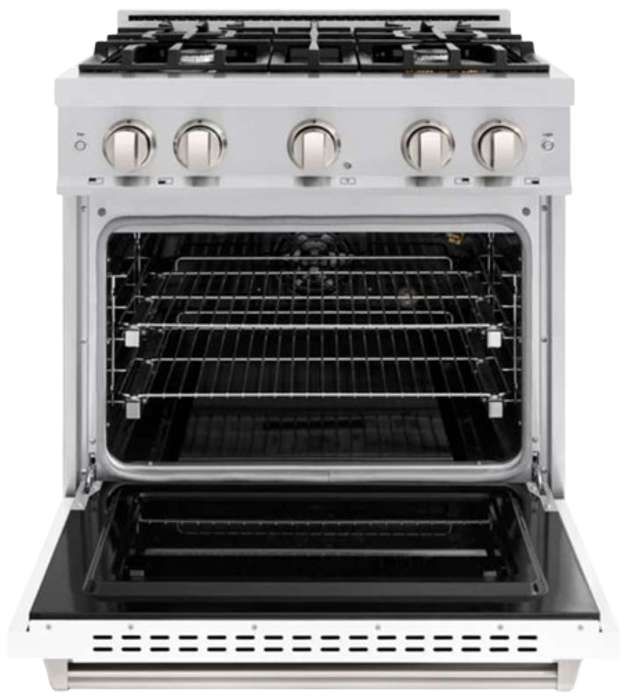 ZLINE Classic 30" Stainless Steel Pro Style Gas Range with White Matte Door-1