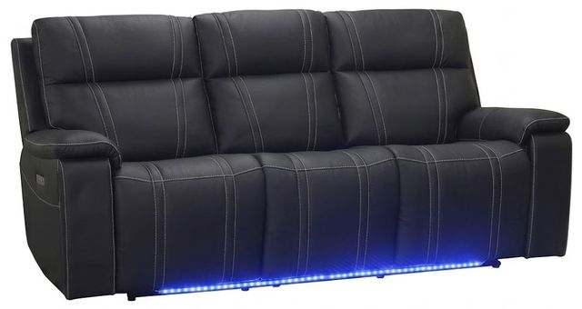 New Classic® Home Furnishings Hartley Black Leather Power Reclining Sofa with Power Headrest and Footrest-0