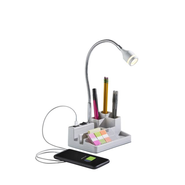 Adesso® LED Charging Station White and Brushed Steel Desk Lamp-2