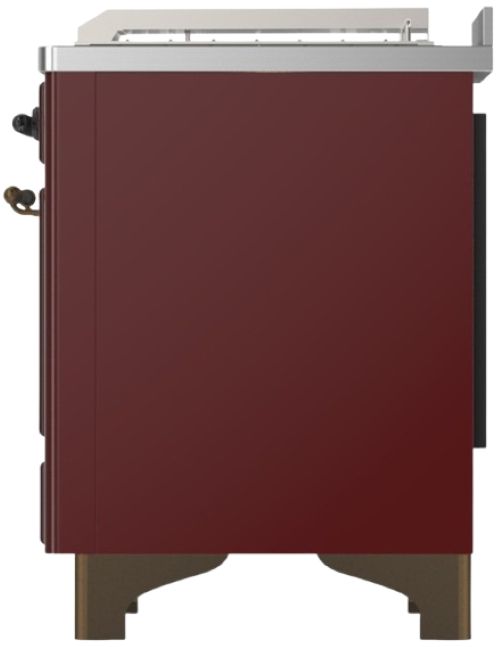 Ilve® Majestic III 48" Burgundy Pro Style Dual Fuel Liquid Propane Range with French Top and Burnished Trim-3