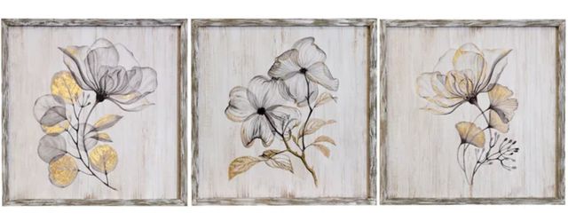StyleCraft 3-Piece Gray/Gold/Light Brown Wall Art Set-0