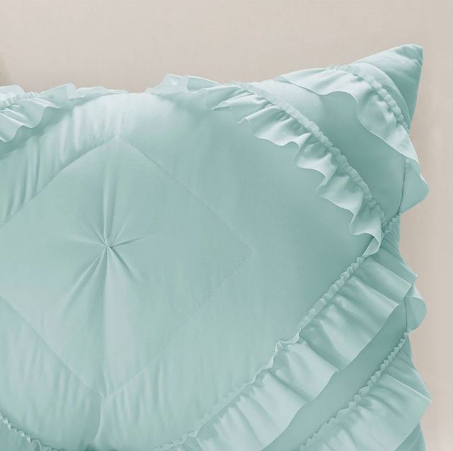 Olliix by Intelligent Design Kacie Aqua Twin/Twin XL Solid Coverlet Set with Tufted Diamond Ruffles-3