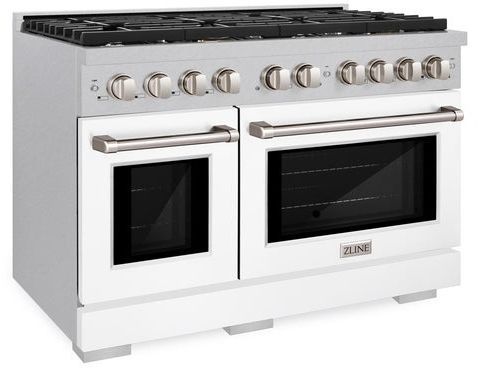 ZLINE 48" Satin Stainless Steel Pro Style Gas Range with White Matte Door-3