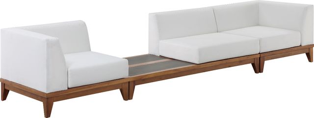 Meridian Furniture Rio 3-Piece Acacia Wood/Off-White Fabric/Wood Outdoor Patio Modular Sectional Sofa-0