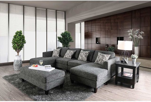 Furniture of America® Lowry 4-Piece Gray U-Shape Sectional with Ottoman-1