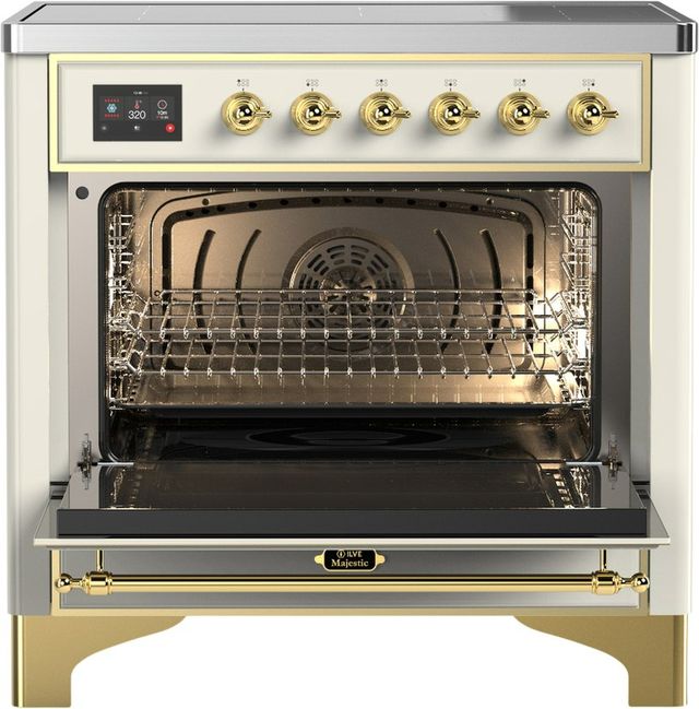 Ilve® Majestic III 36" Antique White Pro Style Induction Range with Solid Door and Brass Trim-1