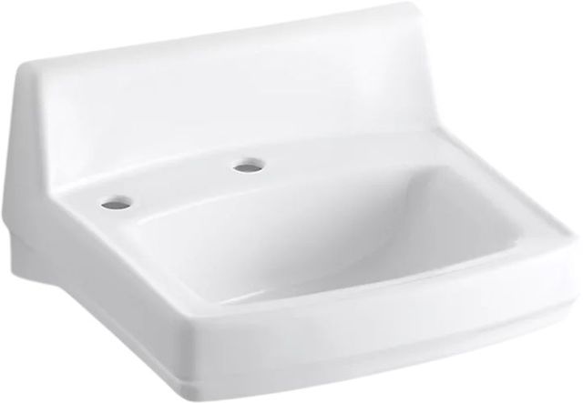 KOHLER® Greenwich™ White Wall-Mount Concealed Arm Carrier Bathroom Sink with Single Faucet Hole, No Overflow and Left-Hand Soap Dispenser Hole-0