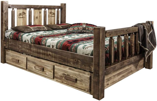 Montana Woodworks® Homestead Stain & Clear Lacquer Full Storage Bed with Laser Engraved Moose Design-0