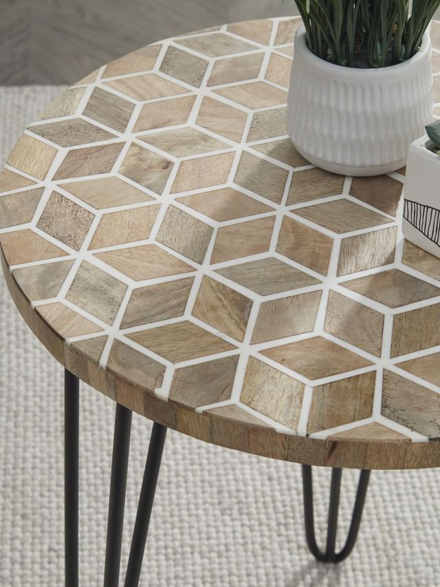 Signature Design by Ashley® Drovelett Light Brown Accent Table with Black Hairpin Legs -3