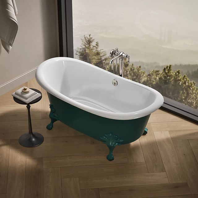 KOHLER® Artifacts™ Teal Exterior with White Interior 66" x 32" Freestanding Bath-2