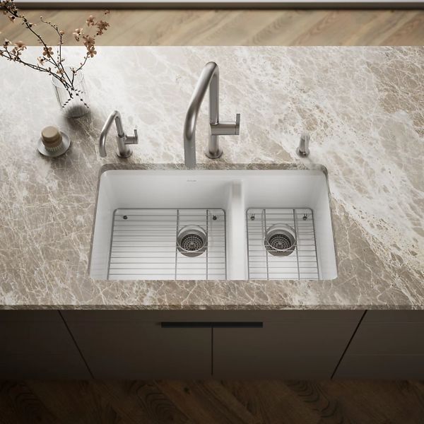 KOHLER® Riverby® White 33" Undermount Double-Bowl Kitchen Sink-1