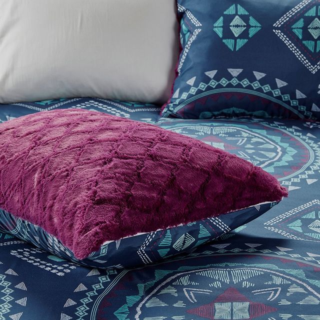 Olliix by Intelligent Design Ripley Navy/Purple King Reversible Comforter Mini Set-4