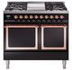 Ilve® Nostalgie II Noblesse 40'' Glossy Black Pro Style Dual Fuel Range with Copper Trim-0