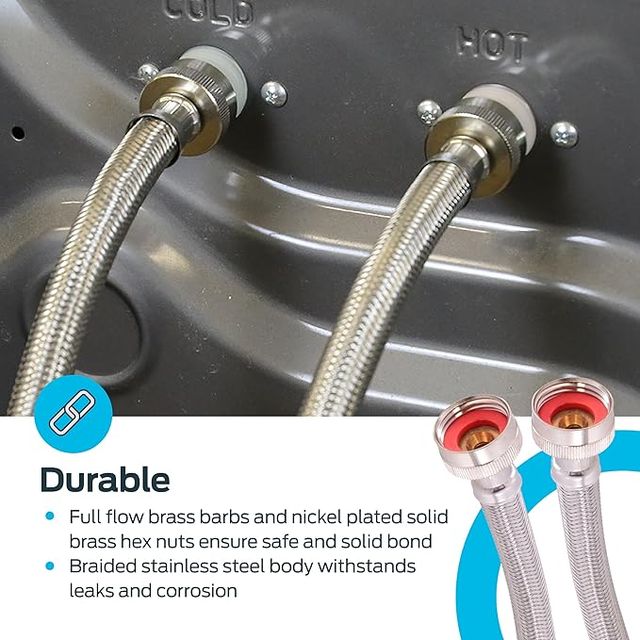 Eastman 5 Foot Stainless Steel Braided Washer Hoses (2 Pack)-2