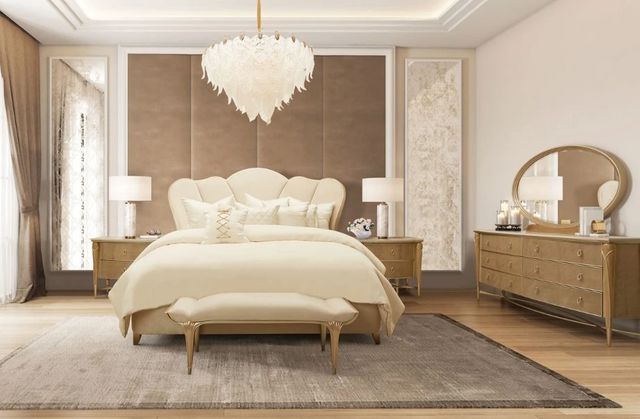 Michael Amini® Villa Cherie Caramel/Champagne California King Upholstered Panel Bed -1