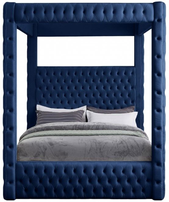 Meridian Furniture Royal Navy King Upholstered Canopy Bed-1