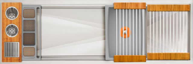 The Galley® Natural Golden Bamboo / Exclusive Gray Resin+ Ideal WashStation™ 4S + 12" DryDock® Drain Side, Four Tool Wash Kit, One DryDock® Tool-0