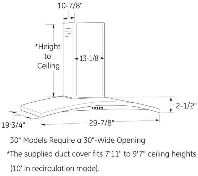 GE® 30" Stainless Steel Wall Mounted Chimney Range Hood-3