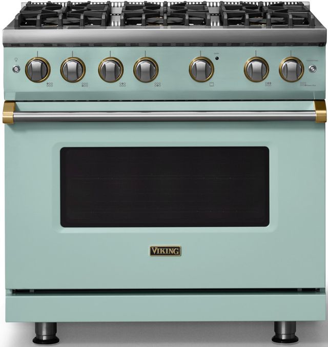 Viking® 5 Series 36" Splash Pro Style Gas (NG) Range with Brushed Brass Trim-0