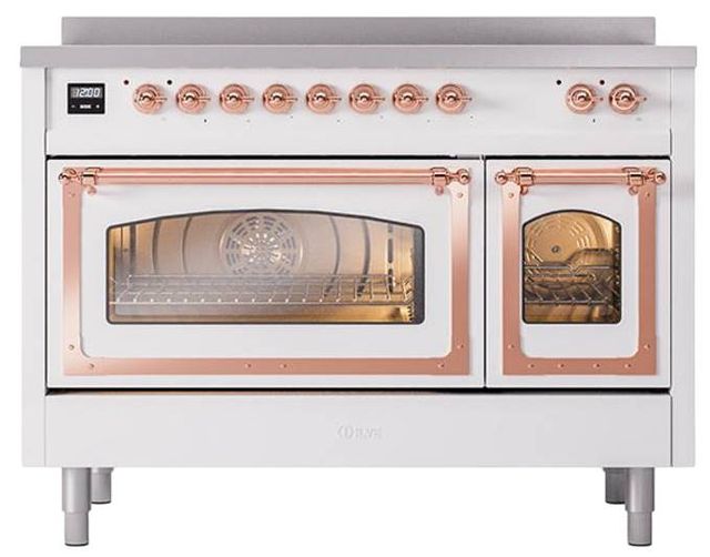 Ilve® Nostalgie II Noblesse 48'' White Pro Style Induction Range with Copper Trim-1