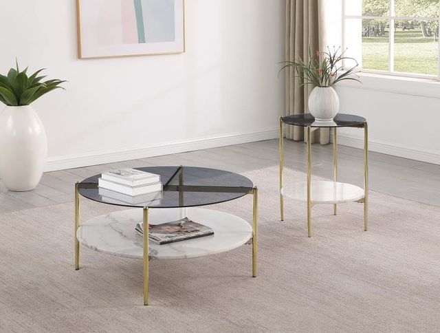 Coaster® Jonelle White End Table with Gold Base-3