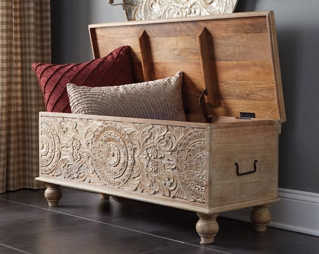 Signature Design by Ashley® Fossil Ridge Beige Storage Bench-2