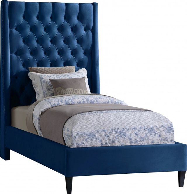 Meridian Furniture Fritz Navy Velvet Twin Bed-0