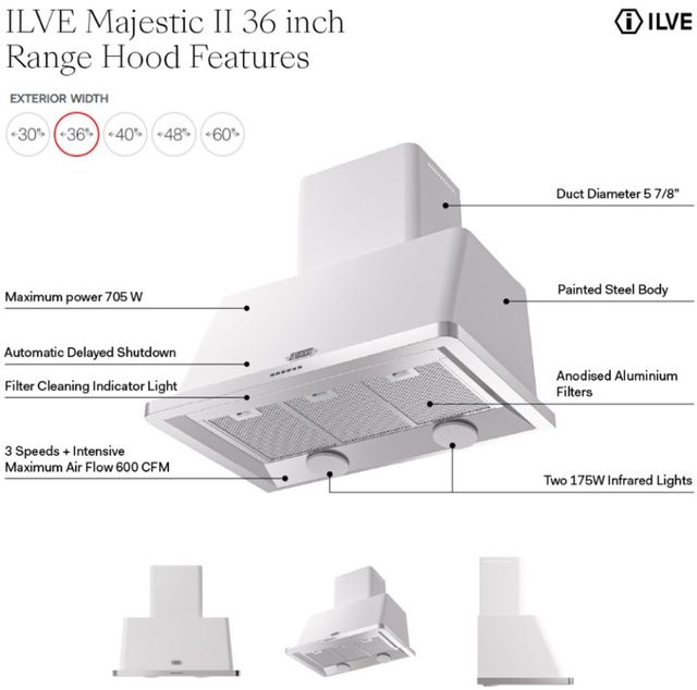 Ilve® Majestic II 36" Standard RAL Color Wall Mounted Range Hood-1