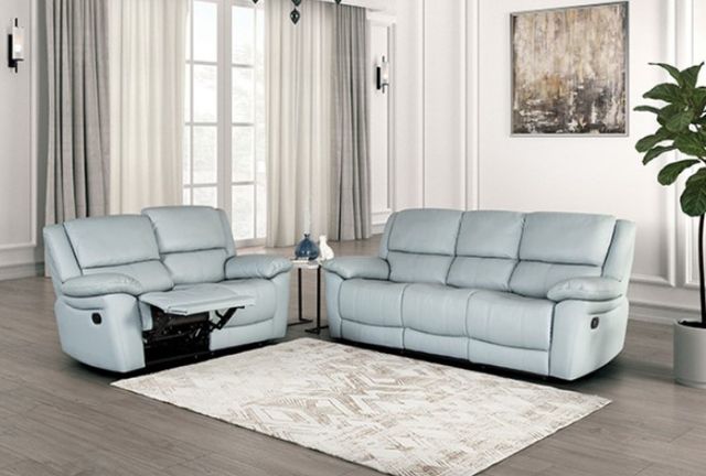 Furniture of America® Glarus Powder Blue Manual Reclining Loveseat-1