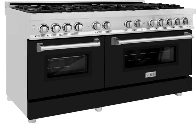 ZLINE 60" Stainless Steel Pro Style Dual Fuel Range with Black Matte Door-3