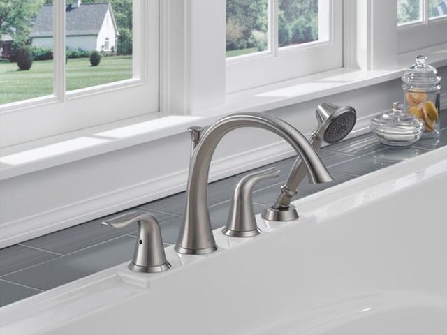 Delta Lahara® Stainless Roman Tub with Hand Shower Trim-2