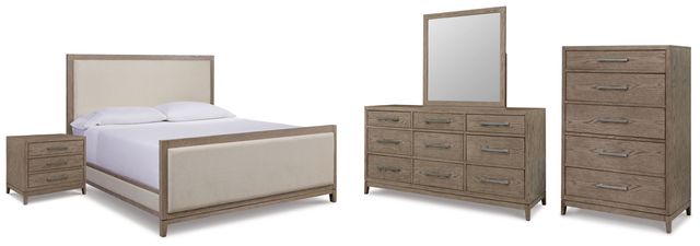 Signature Design by Ashley® Chrestner 5-Piece Gray Queen Upholstered Panel Bed Set-0
