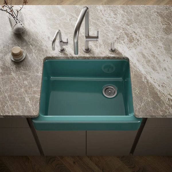 KOHLER® Whitehaven® Teal 30" Undermount Single-Bowl Farmhouse Kitchen Sink with Short Apron-1