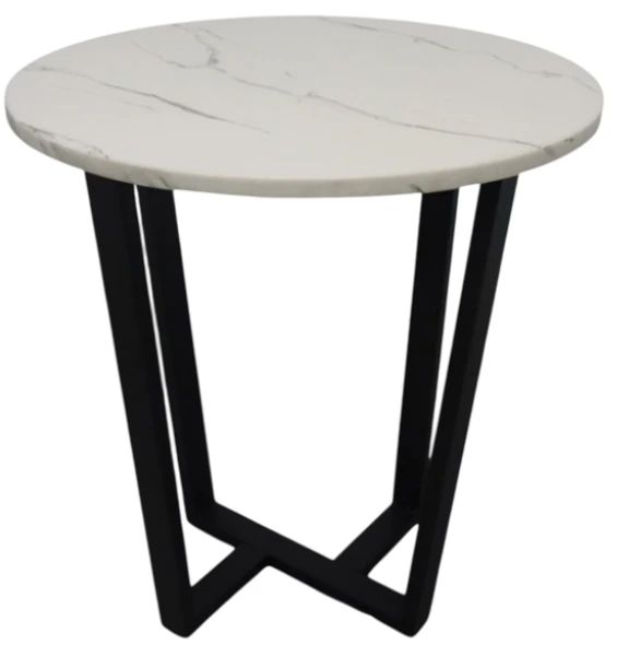 American Wholesale Furniture Fuji White Marble Top End Table with Black Base-0
