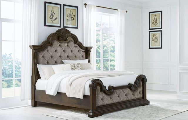 Signature Design by Ashley® Maylee Dark Brown Upholstered Queen Panel Bed-3