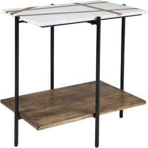 Front view of the Signature Design by Ashley® Braxmore White Marble Top Accent Table with Light Brown Shelve and Black Stand
