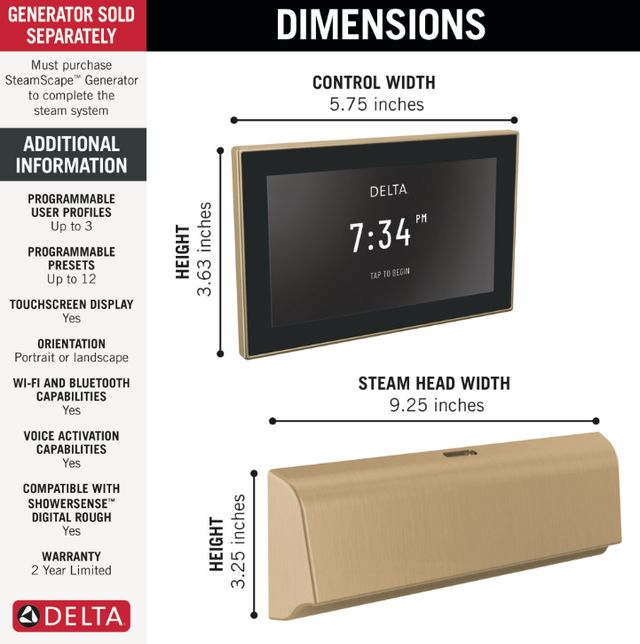 Delta SteamScape™ Deluxe System Lumicoat® Champagne Bronze Unilateral Digital Steam Package-1