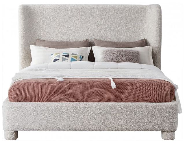 Meridian Furniture Penny Cream Queen Boucle Fabric Upholstered Panel Bed-1