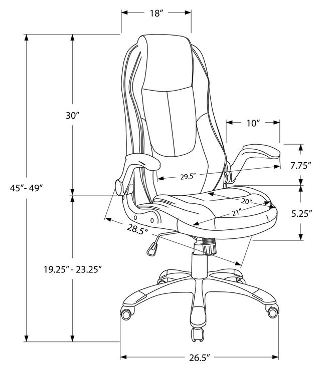 Monarch Specialties Inc. Black Leather Look High Back Executive Chair-3