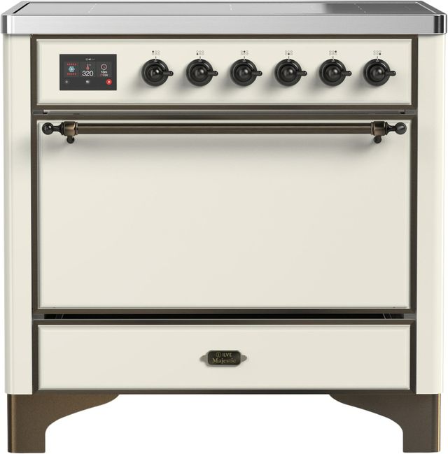 Ilve® Majestic III 36" Antique White Pro Style Induction Range with Solid Door and Burnished Trim-0