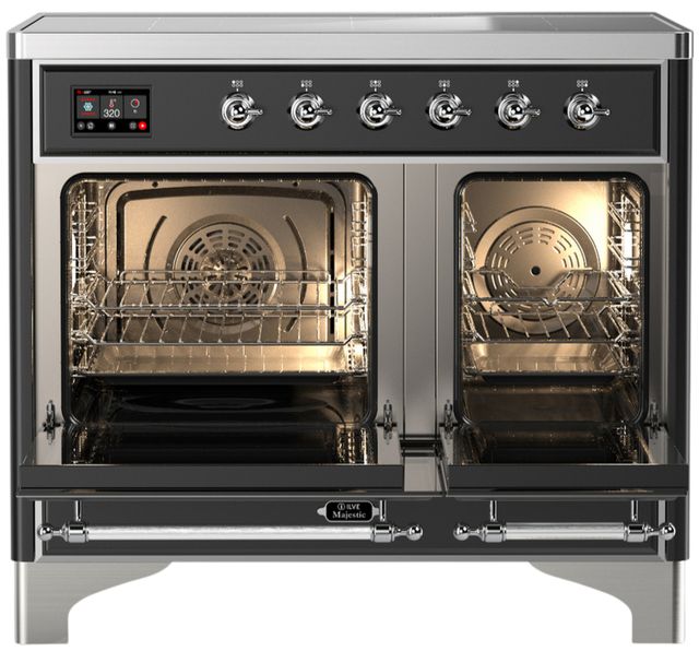 Ilve® Majestic III 40" Glossy Black Pro Style Induction Range with Solid Door and Chrome Trim-1