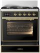 Ilve® Majestic III 30" Glossy Black Pro Style Dual Fuel Natural Gas Range with Triple Glass Door and Brass Trim-1