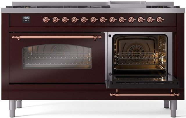 Ilve® Nostalgie II Series 60" Burgundy Pro Style Dual Fuel Range-3