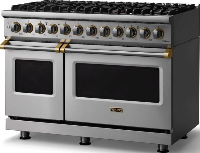 Viking® 5 Series 48" Stainless Steel Pro Style Dual Fuel (NG) Range with Brushed Brass Trim-3