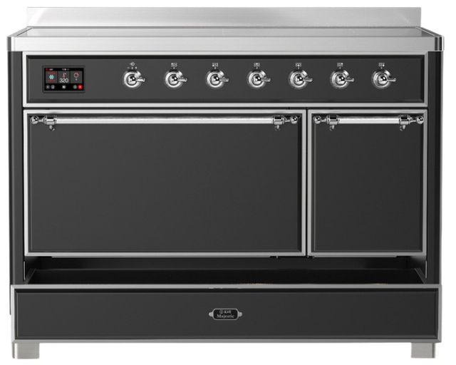 Ilve® Majestic III 48" Graphite Matte Pro Style Induction Range with Solid Door and Chrome Trim-2